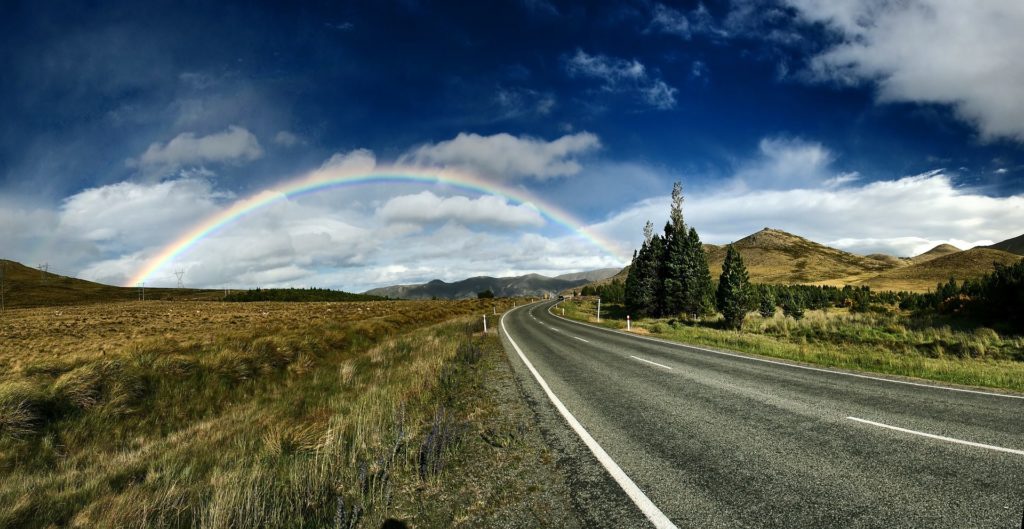 Rainbow on road less traveled